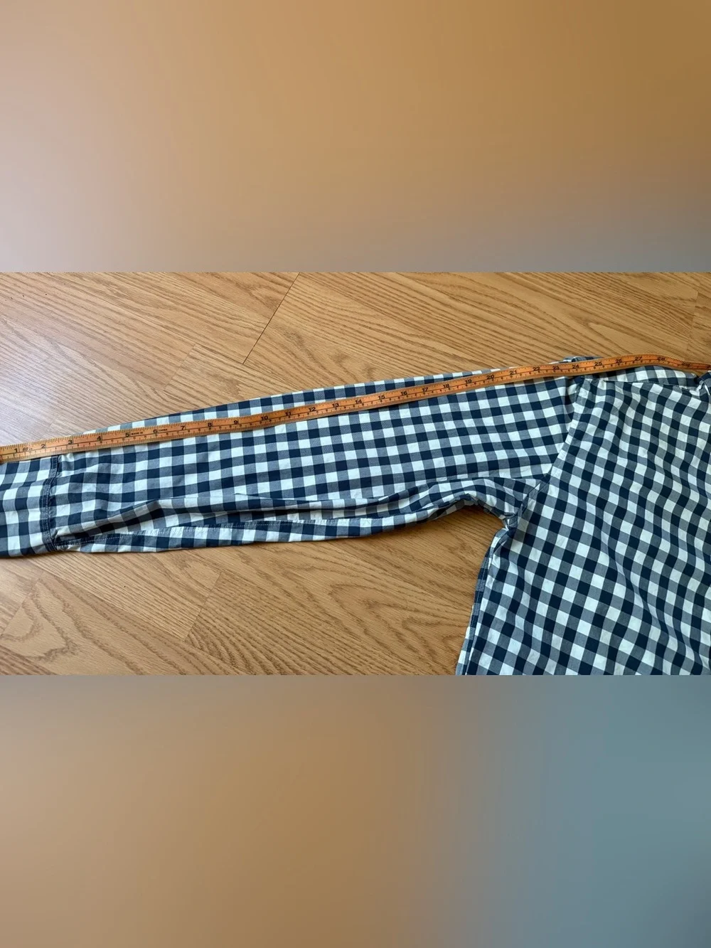 Upcycled J. Crew Navy and White Gingham Button-Down Shirt with Ruffle Neck - Picture 13 of 14